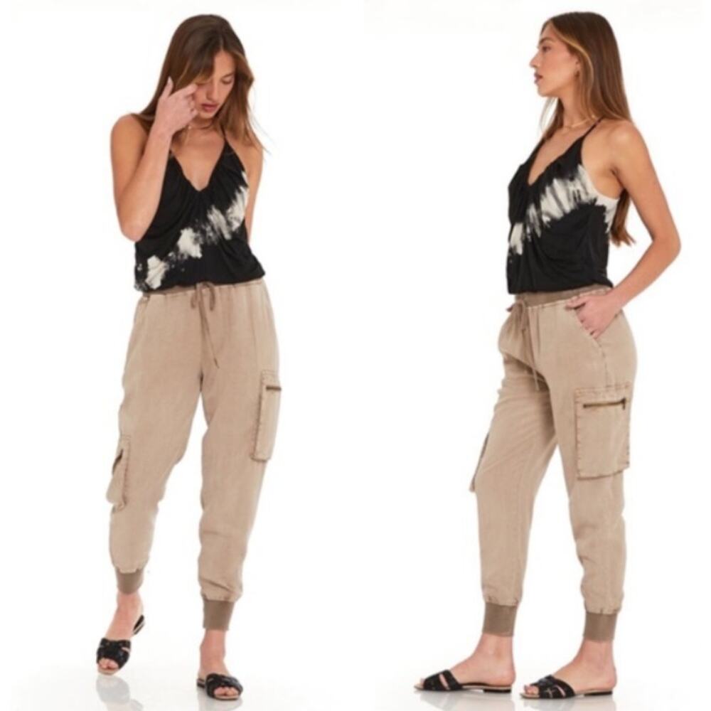 Young Fabulous & Broke YFB Tan Zipper Cargo‎ Jogger Pants Women's Small
